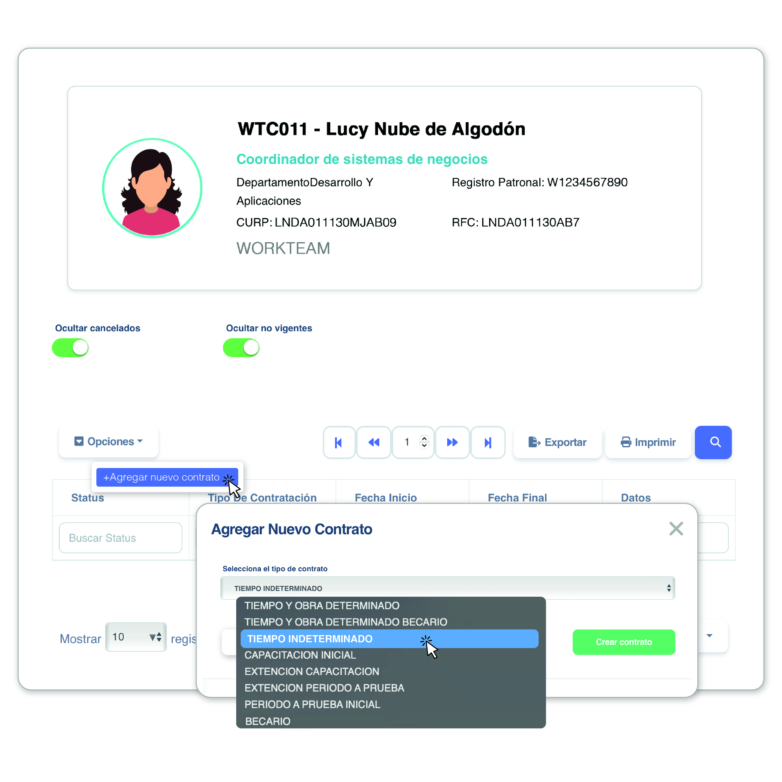 Control e Impresión de Contratos